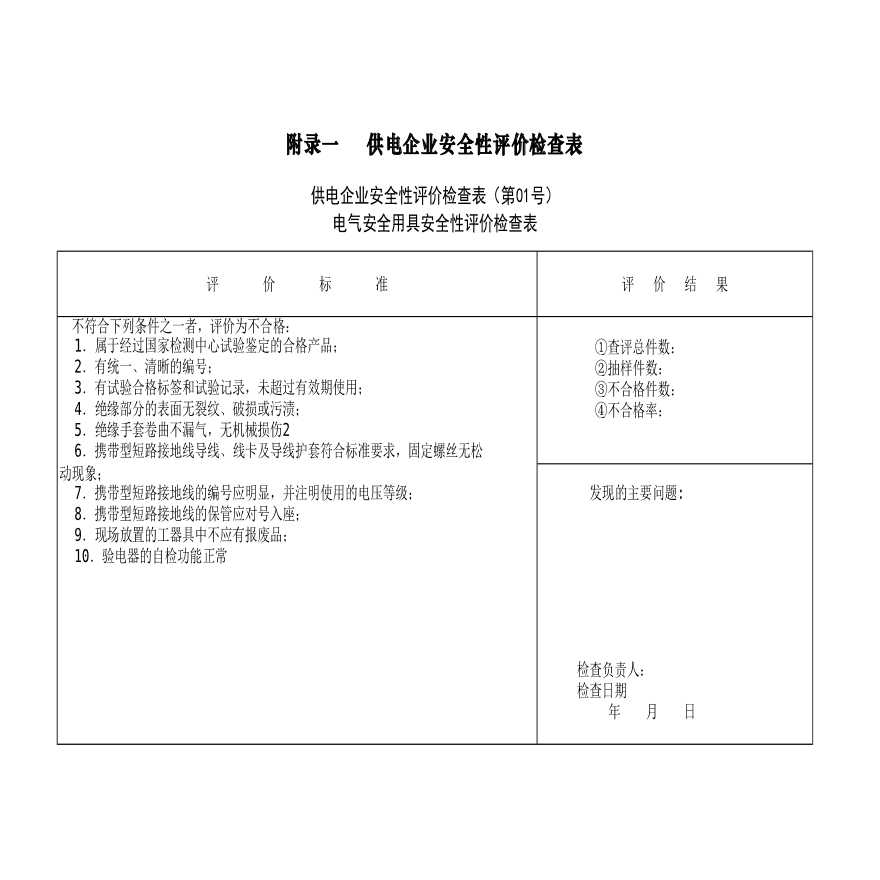 电气安全用具安全性评价检查表-图一