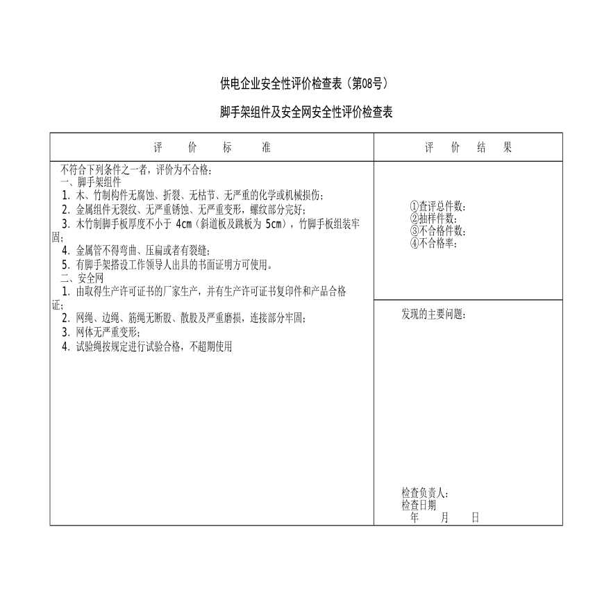 脚手架组件及安全网安全性评价检查表-图一