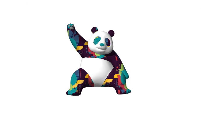 坐姿举手打招呼熊猫现代动物雕塑小品su模型_图1
