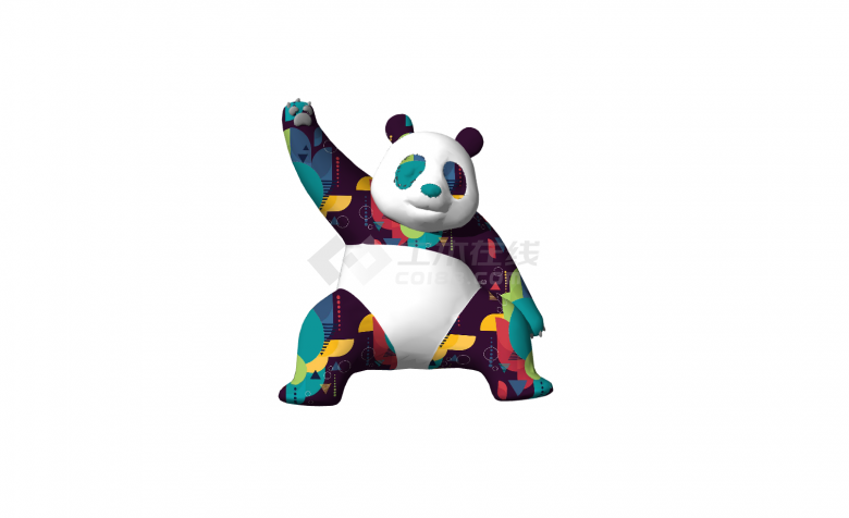 坐姿举手打招呼熊猫现代动物雕塑小品su模型-图一