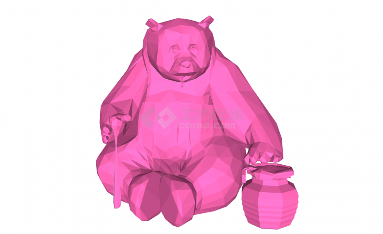 粉红色偷吃蜂蜜的狗熊现代动物雕塑小品su模型-图二