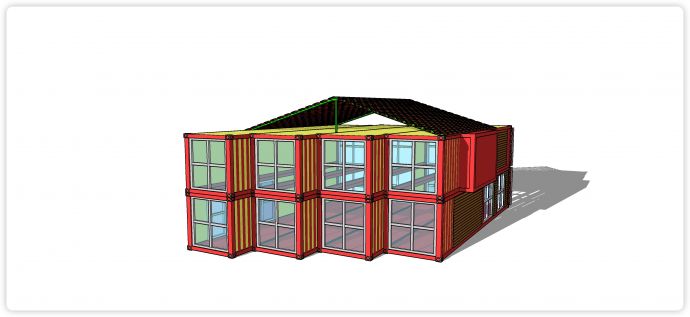 八个红色集装箱拼砌空间su模型_图1