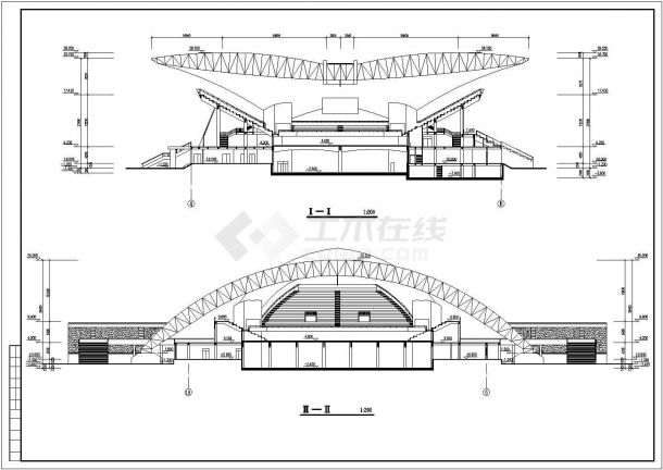 某大学体育馆建筑设计方案图（7个CAD）-图一