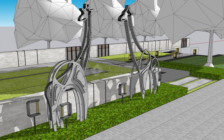 银色钢铁镂空现代小品长颈鹿su模型-图二