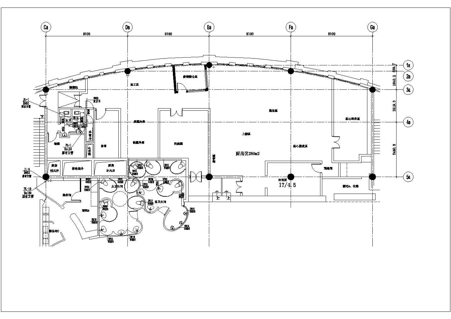 某高级食府餐厅全套施工CAD卫生间给排水图