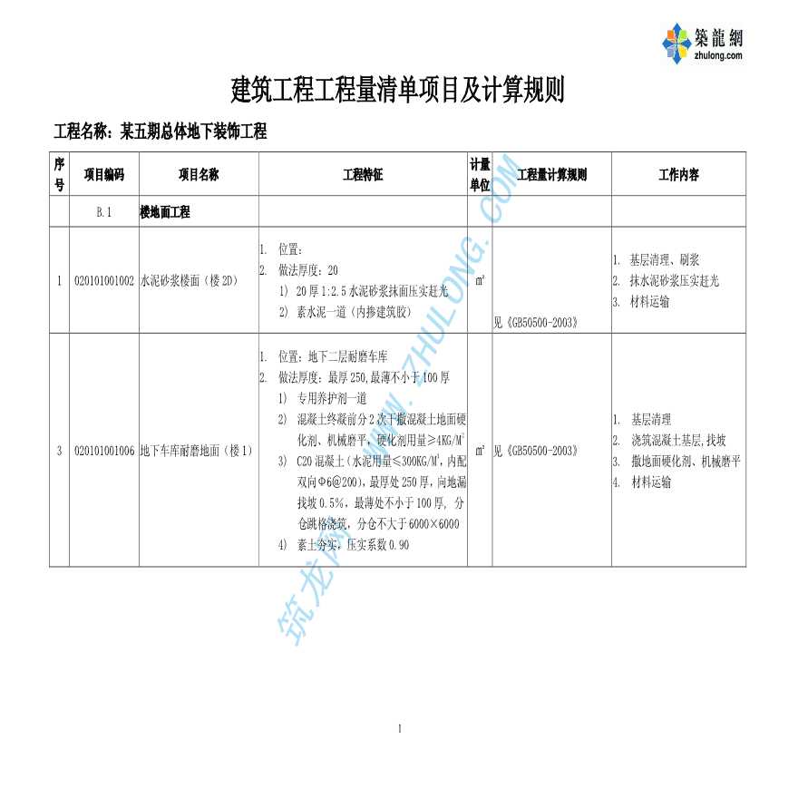 [北京]某地下装饰建筑工程清单表-图一