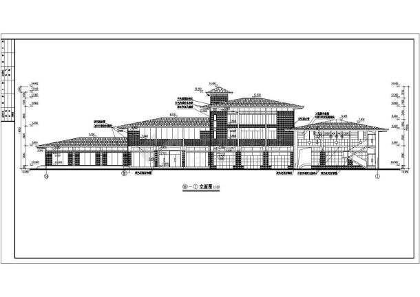 某别墅小区会所CAD完整设计立面图-图二