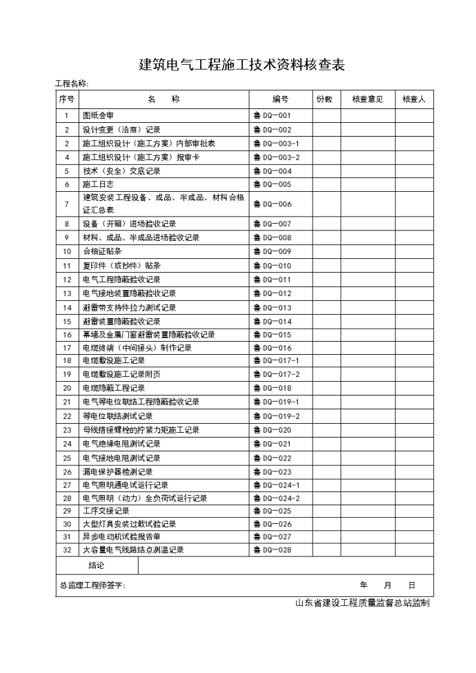 建筑电气工程施工技术资料核查表_图1