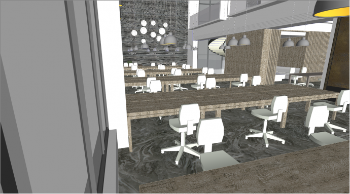 带沙发宽敞新中式办公室的SU模型_图1