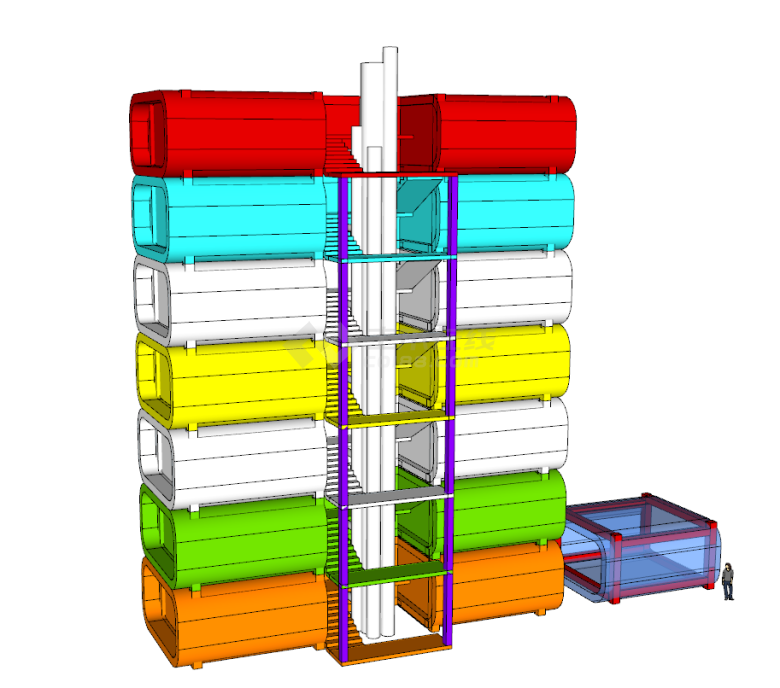 各种颜色带梯子的小型集装箱SU-图一