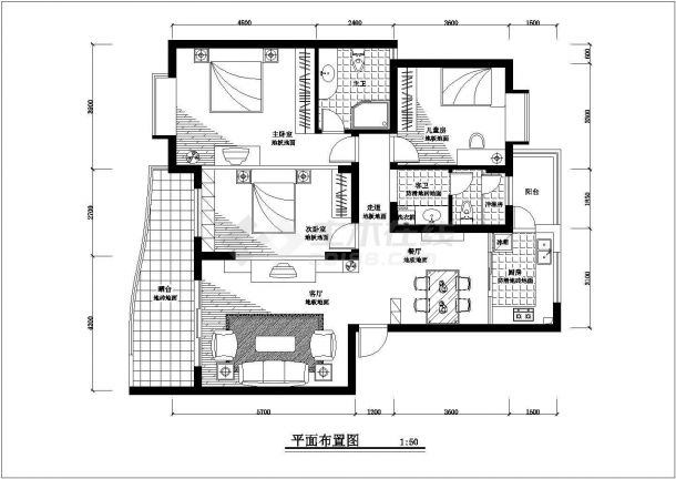 面积较大的三居室室内装修规划CAD布置图-图二