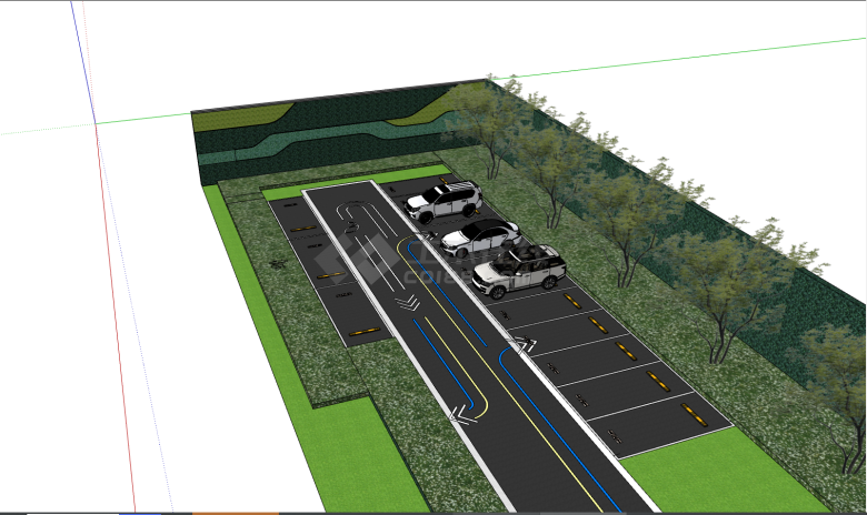 绿树丛荫的路边停车场 su模型-图二