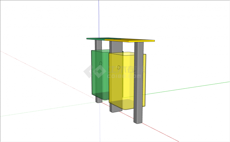 黄色绿色作为区分悬空放置的分类垃圾箱su模型-图二