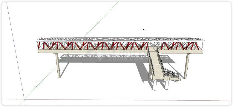 单边步梯瓷砖地板景观桥su模型-图一