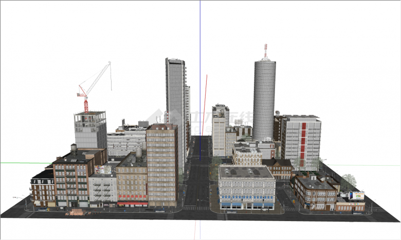 各式各样形状建筑各种功能不同分区城市道路街景su模型-图二