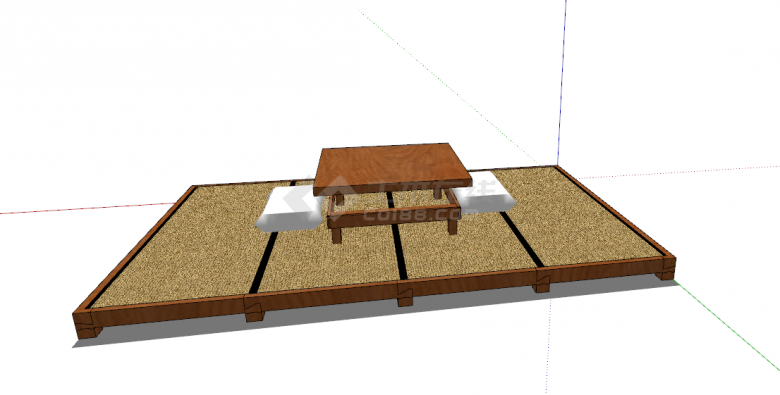 现代木桌榻榻米su模型-图二