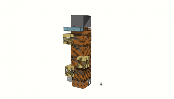 现代高层室内楼梯瞭望塔建筑物su模型_图1