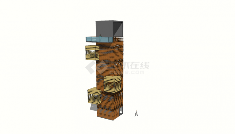 现代高层室内楼梯瞭望塔建筑物su模型-图一