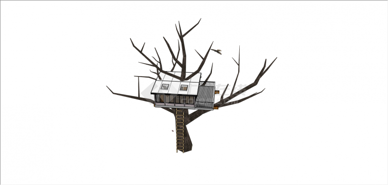 现代白色攀爬式树屋su模型-图二