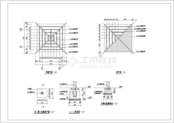 某景观园林小品-木亭设计cad全套施工详图-图二