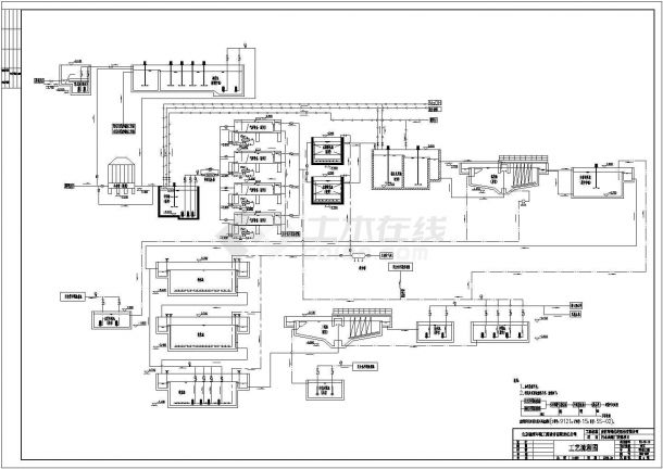 吉林某化纤厂污水处理工艺竣工CAD流程图-图一