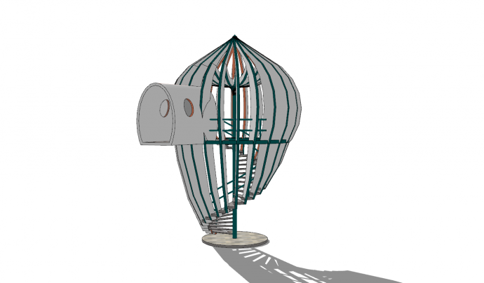 鸟巢造型瞭望塔su模型_图1