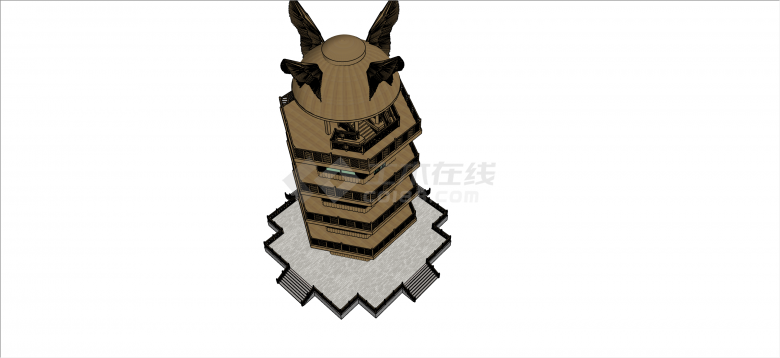新中式古典塔状瞭望塔su模型-图二