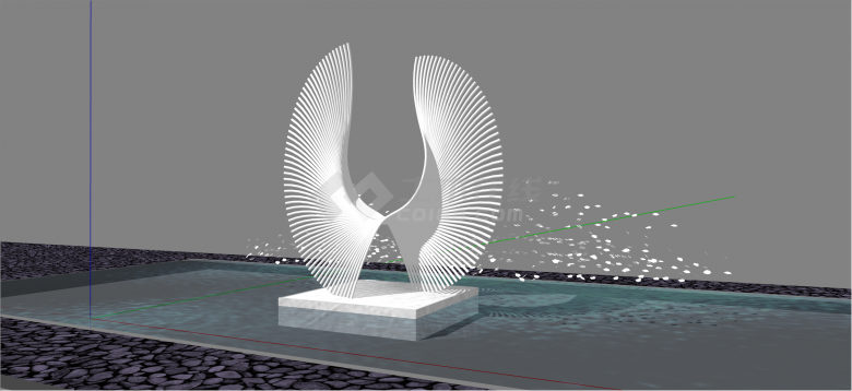 现代艺术不锈钢圆形翅膀雕塑su模型-图一