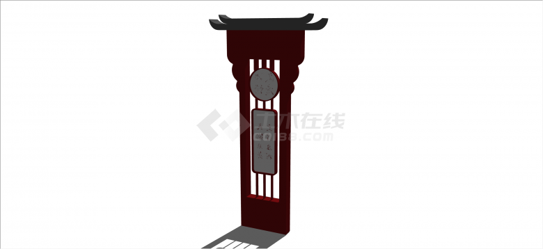 新中式红色文化广场入口标识su模型-图一