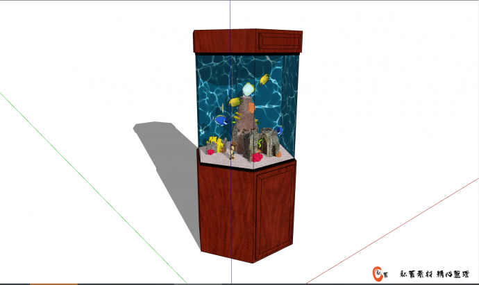 圆形的带棕色储物柜的鱼缸 su模型_图1