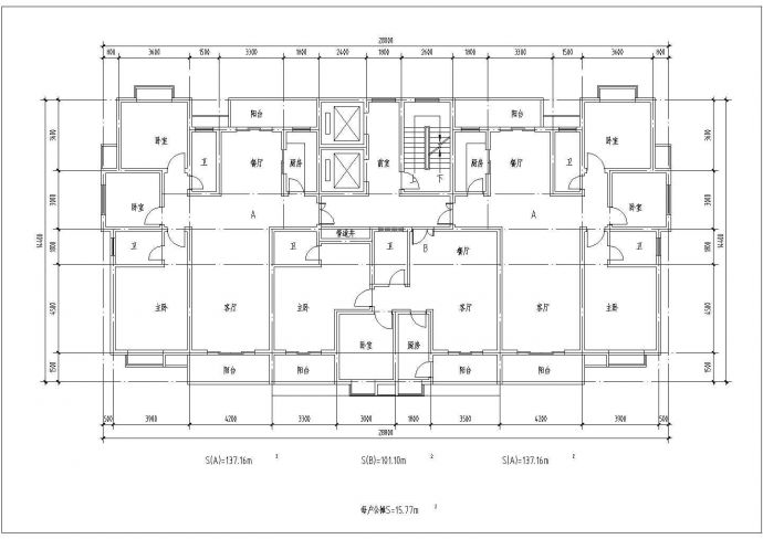 住宅设计_18层4户点式住宅楼设计CAD图_图1