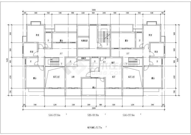住宅设计_18层4户点式住宅楼设计CAD图-图二