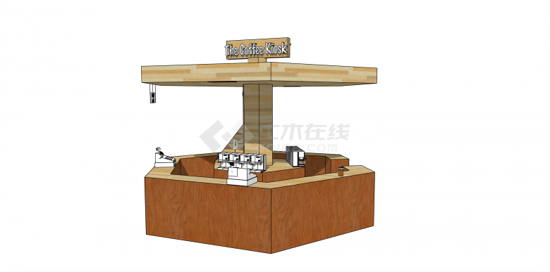 木制六边形咖啡售卖亭 su模型-图二