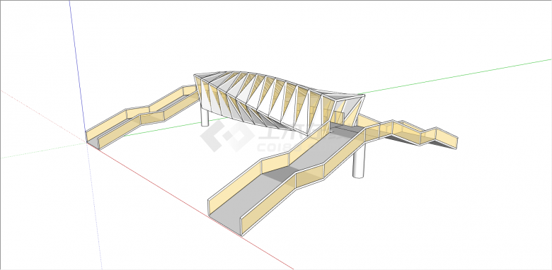 黄白色创意型景观桥su模型-图二