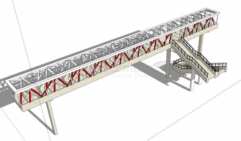 带红白色栏杆支架和拐弯楼梯 的SU304-景观桥-图二