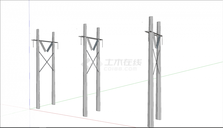 三个简易式交叉电线杆su模型-图二
