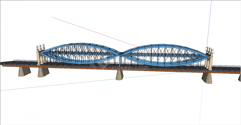 超规模的现代悬索景观桥su模型-图一