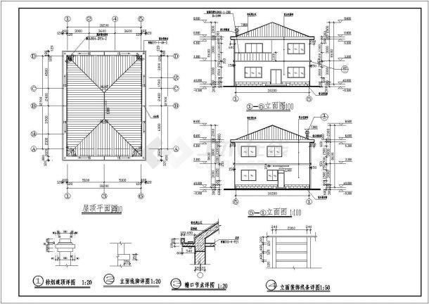 某市区现代小型高级别墅建筑详细设计方案施工CAD图纸-图二