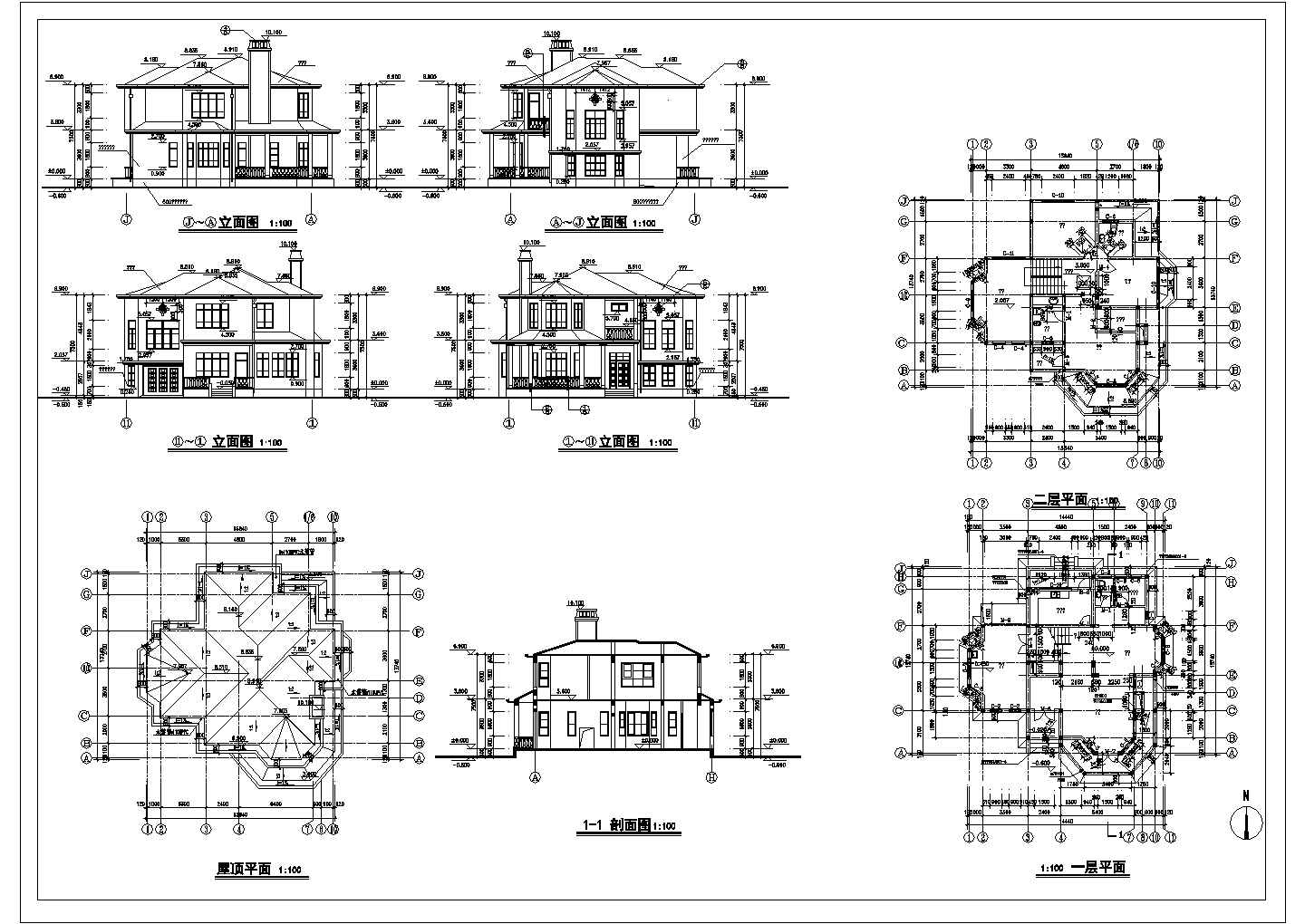 某地市区高档别墅建筑详细设计方案施工平立剖CAD图纸
