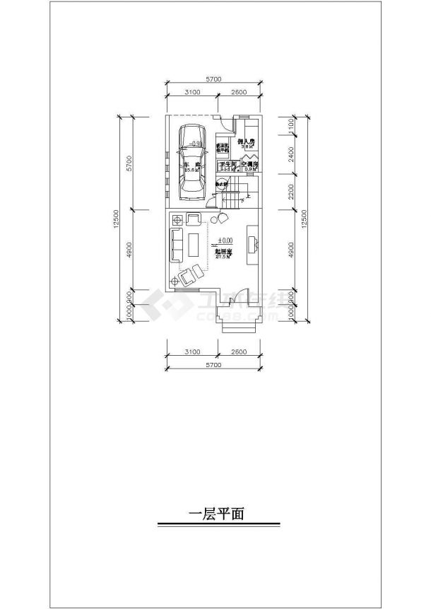 某地带夹层联排别墅户型设计cad图（共4张）-图二