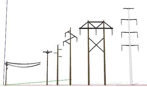 有长短不一带黑色电线杆su模型-图一