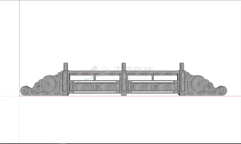中式石头仿古石栏杆su模型-图一