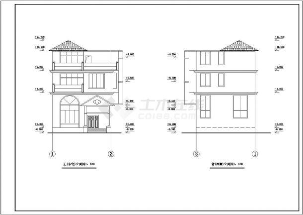 某实用新型小型别墅建筑详细设计方案施工CAD图纸-图二