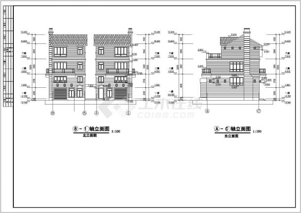 某地区大型双联别墅建筑详细设计方案施工CAD图纸-图二
