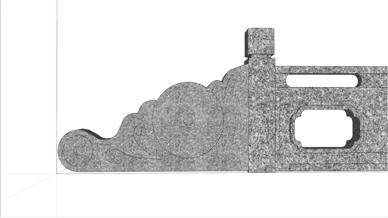 中式带云朵形状边缘的仿古石栏杆su模型-图二