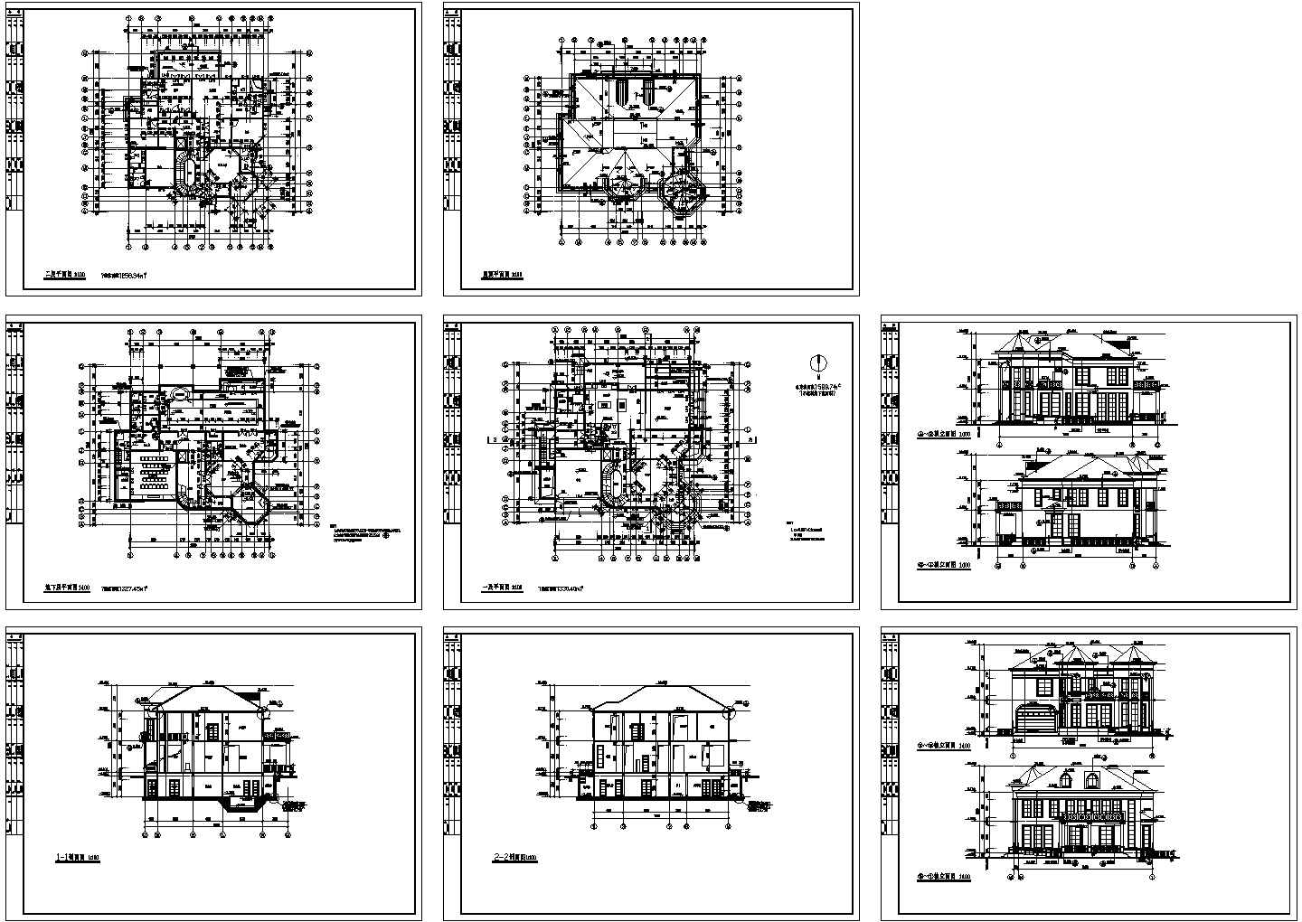 上海某小型别墅建筑详细设计方案施工CAD全套图纸