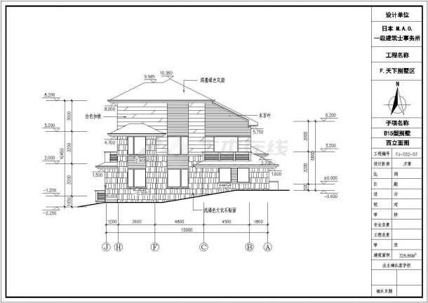 某地区经典三层日式别墅建筑详细设计方案施工CAD图纸-图二
