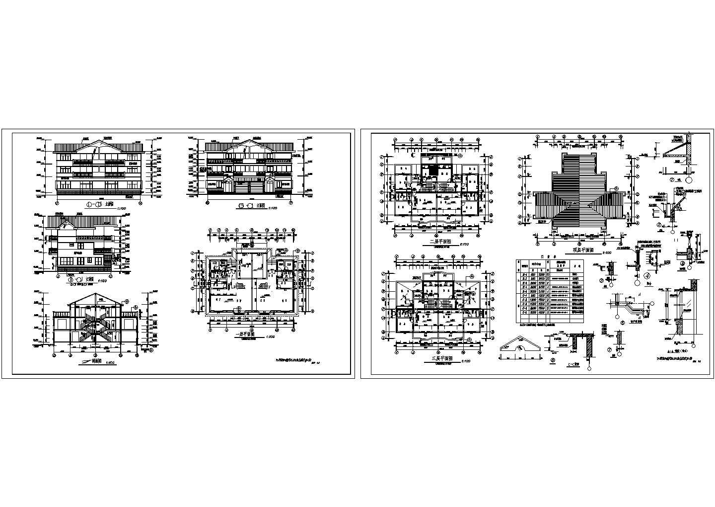 某地区经典三层双拼别墅建筑详细设计方案施工CAD图纸