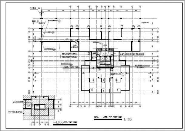 住宅设计_28层1楼梯2电梯4户点式住宅楼设计CAD图-图一