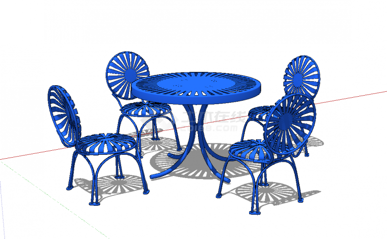 蓝色的四椅一桌的户外座椅 su模型-图一